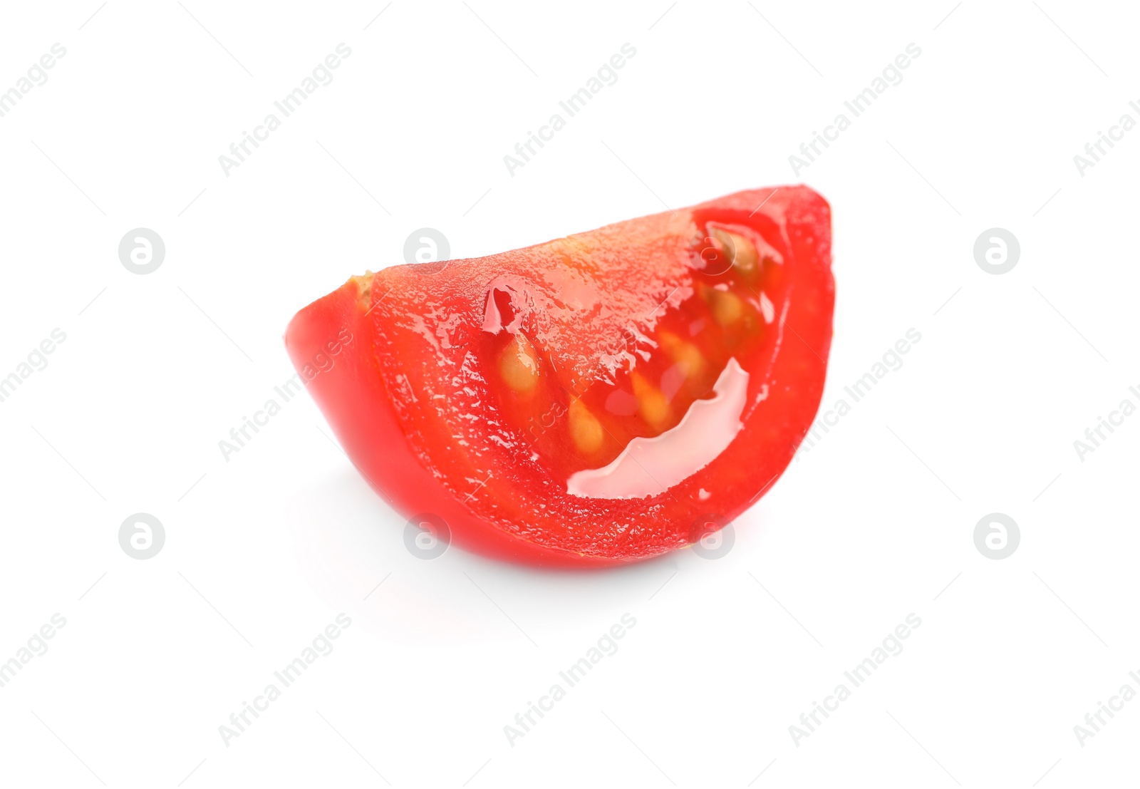 Photo of Slice of fresh cherry tomato isolated on white