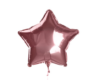 Pink shiny foil star shaped balloon isolated on white