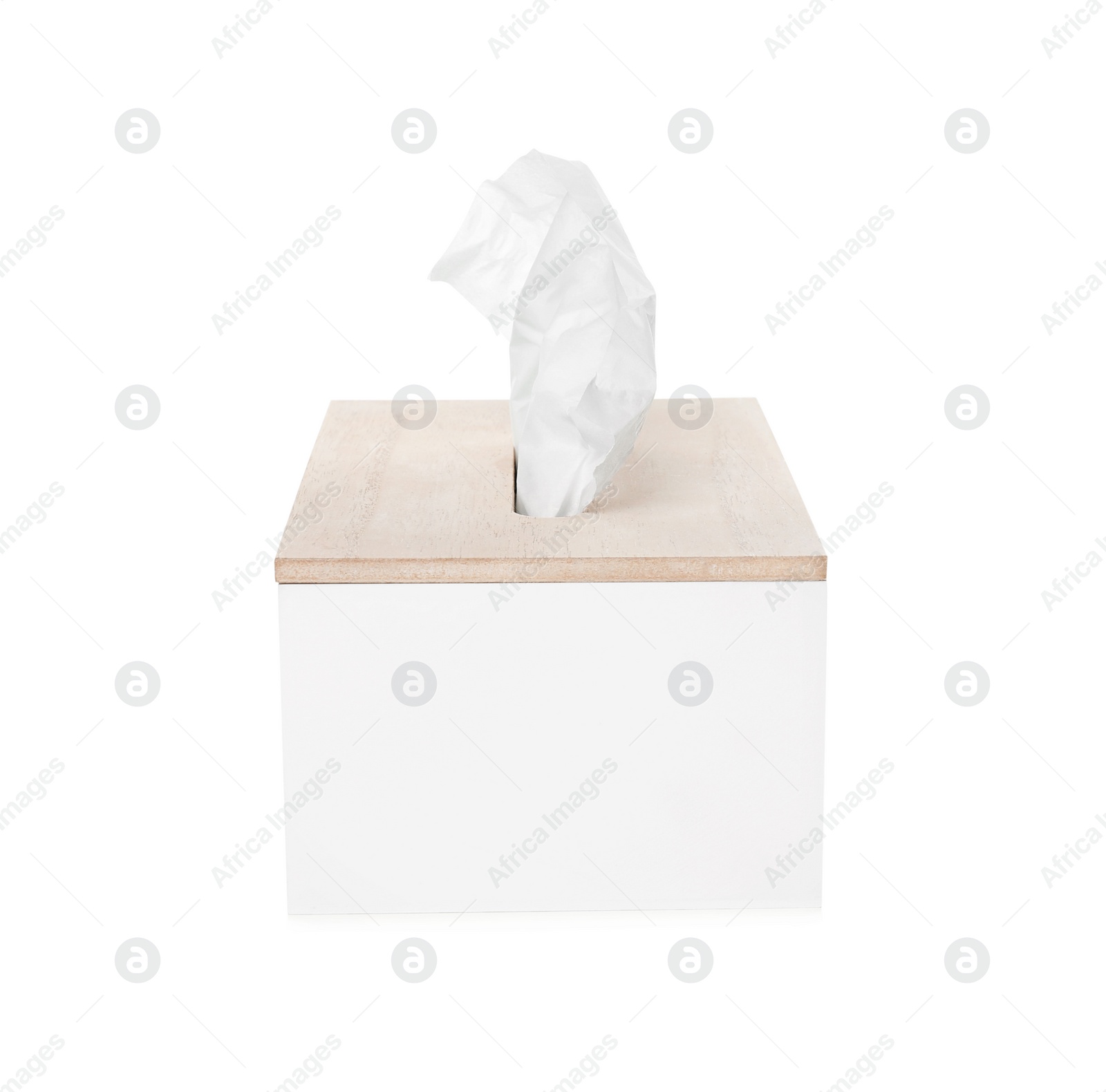 Photo of Holder with paper tissues isolated on white