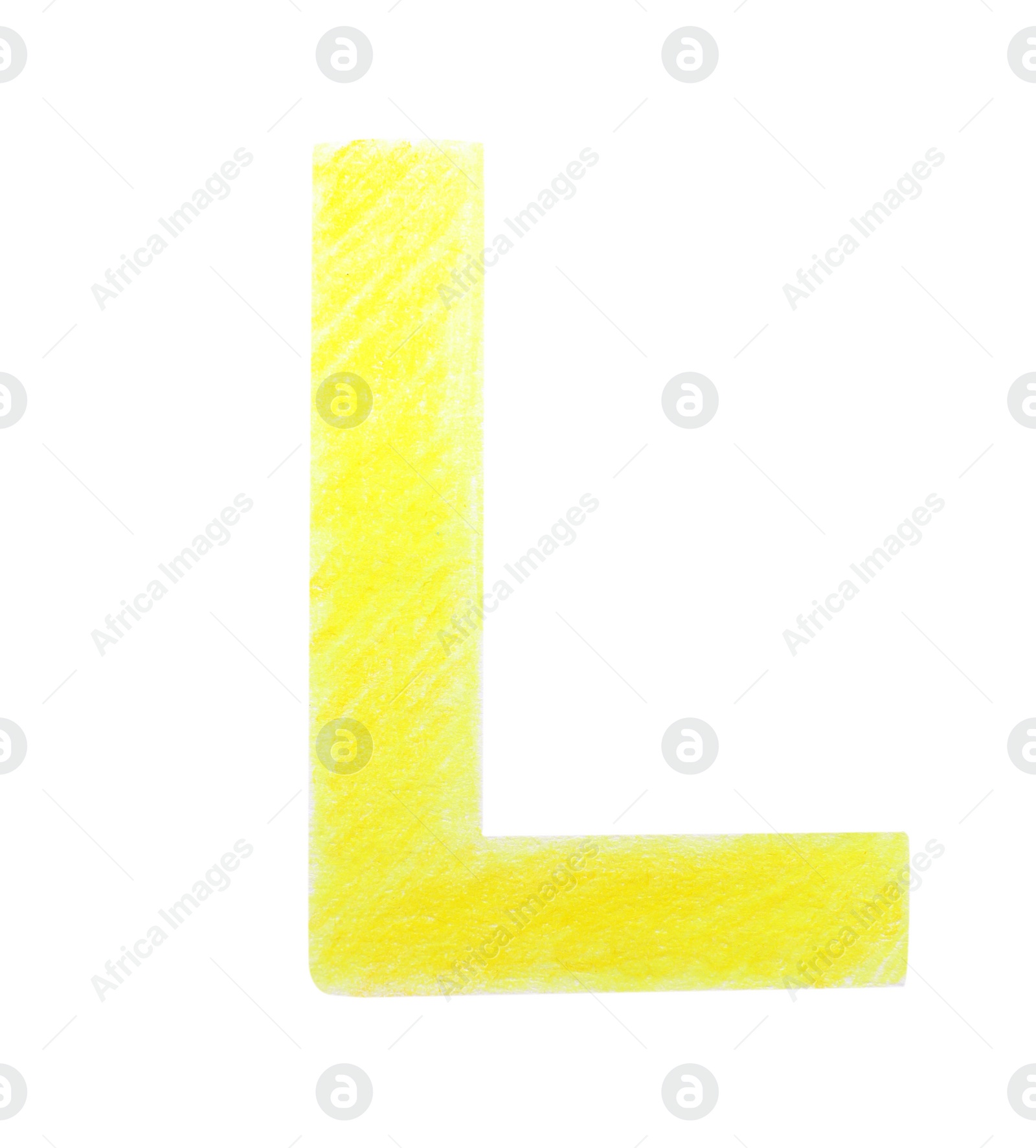 Photo of Letter L written with yellow pencil on white background, top view