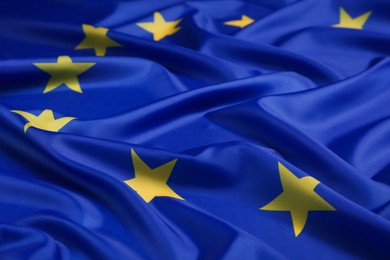 Photo of Flag of European Union as background, closeup view