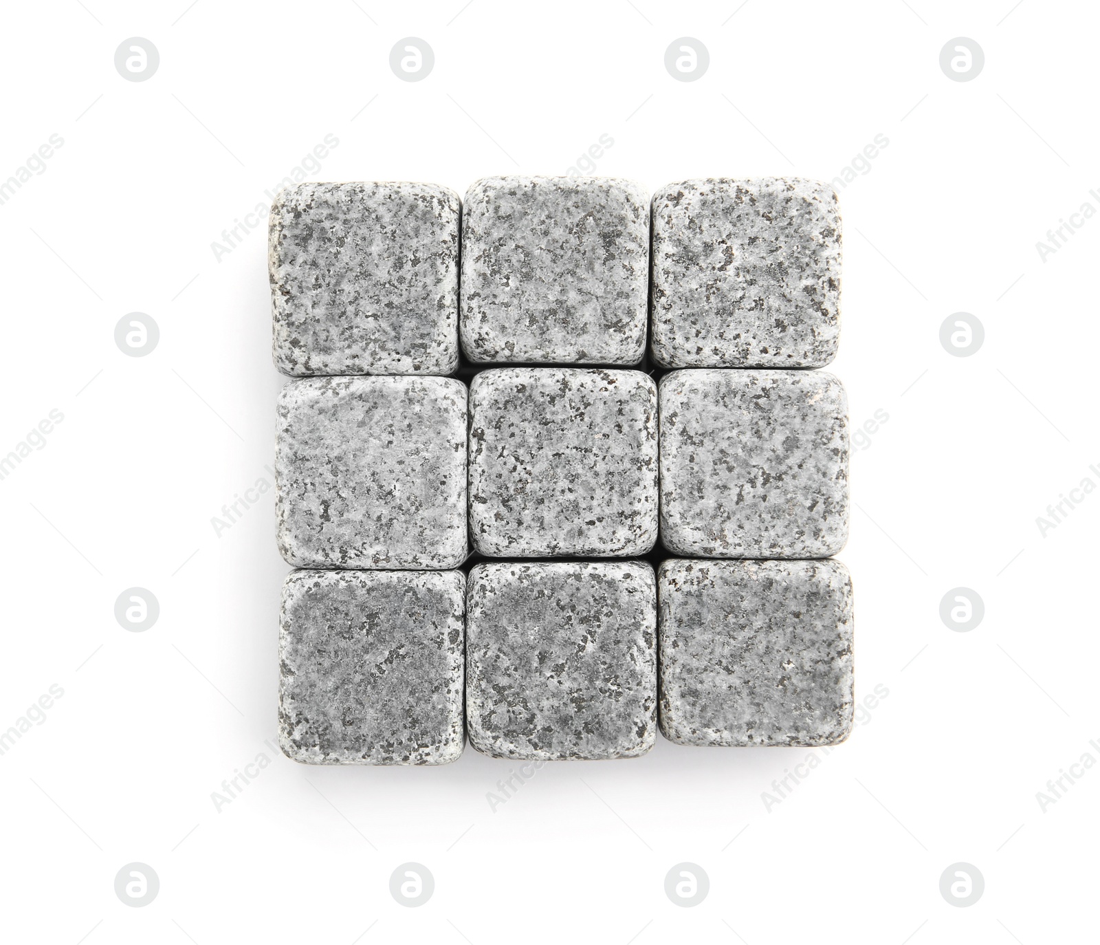 Photo of Whiskey stones on white background, top view