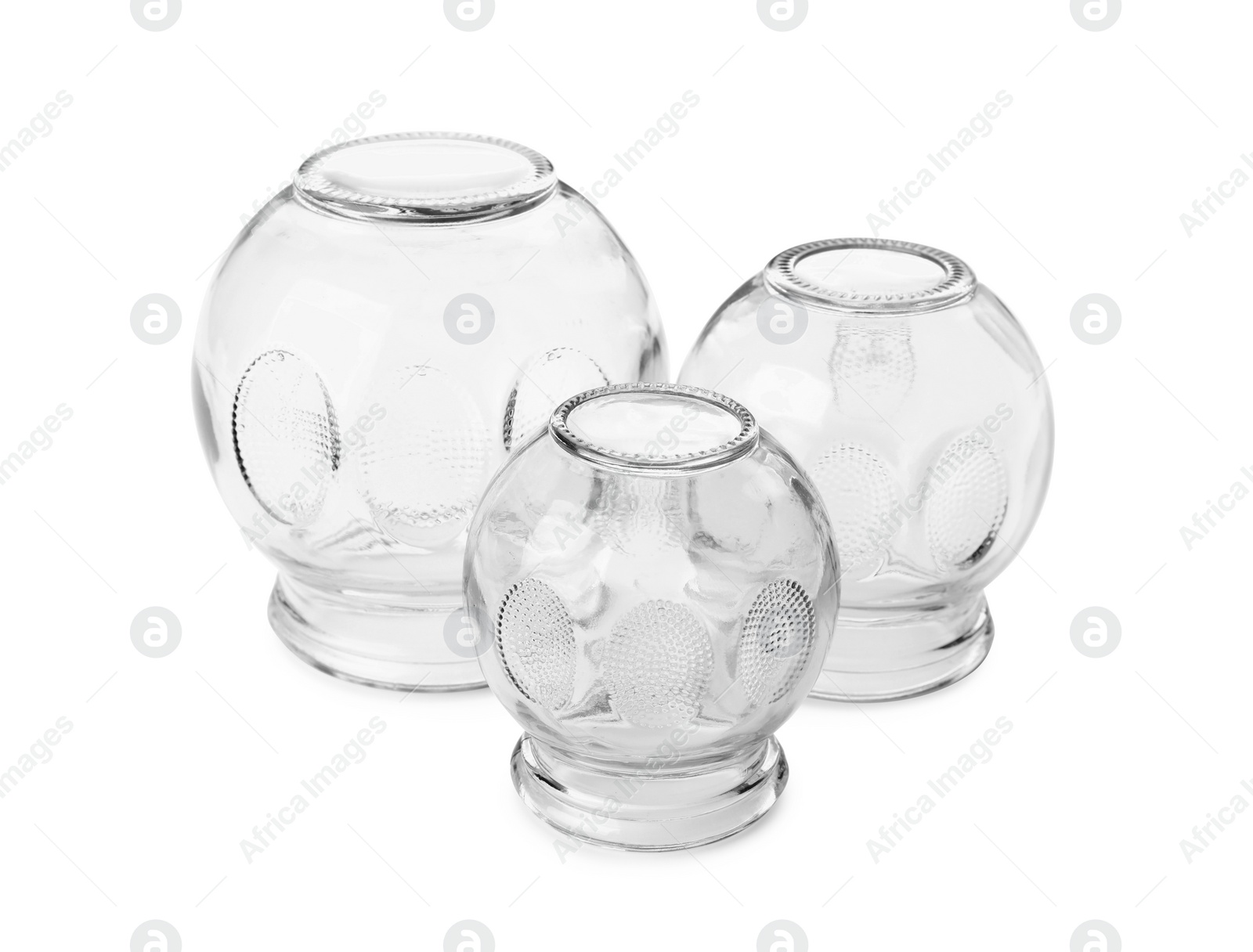 Photo of Glass cups isolated on white. Cupping therapy