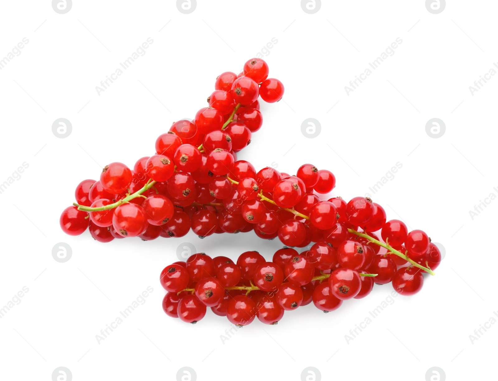 Photo of Delicious ripe red currants isolated on white, top view