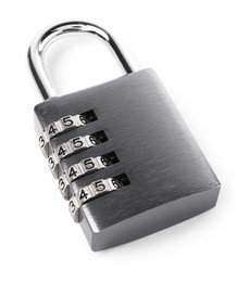 Locked steel combination padlock isolated on white