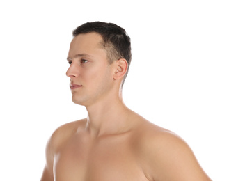 Portrait of handsome young man on white background