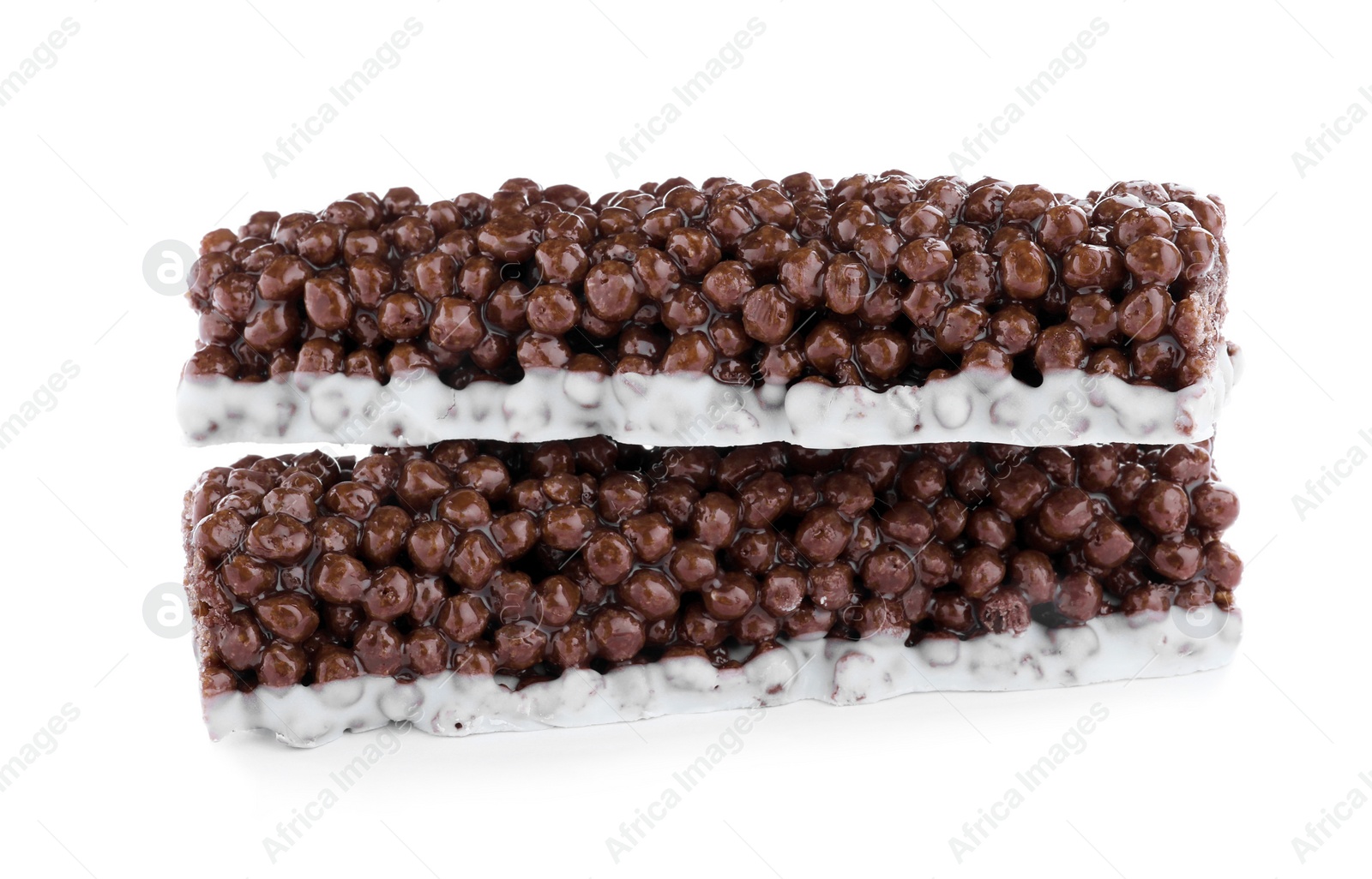 Photo of Delicious rice crispy treats on white background