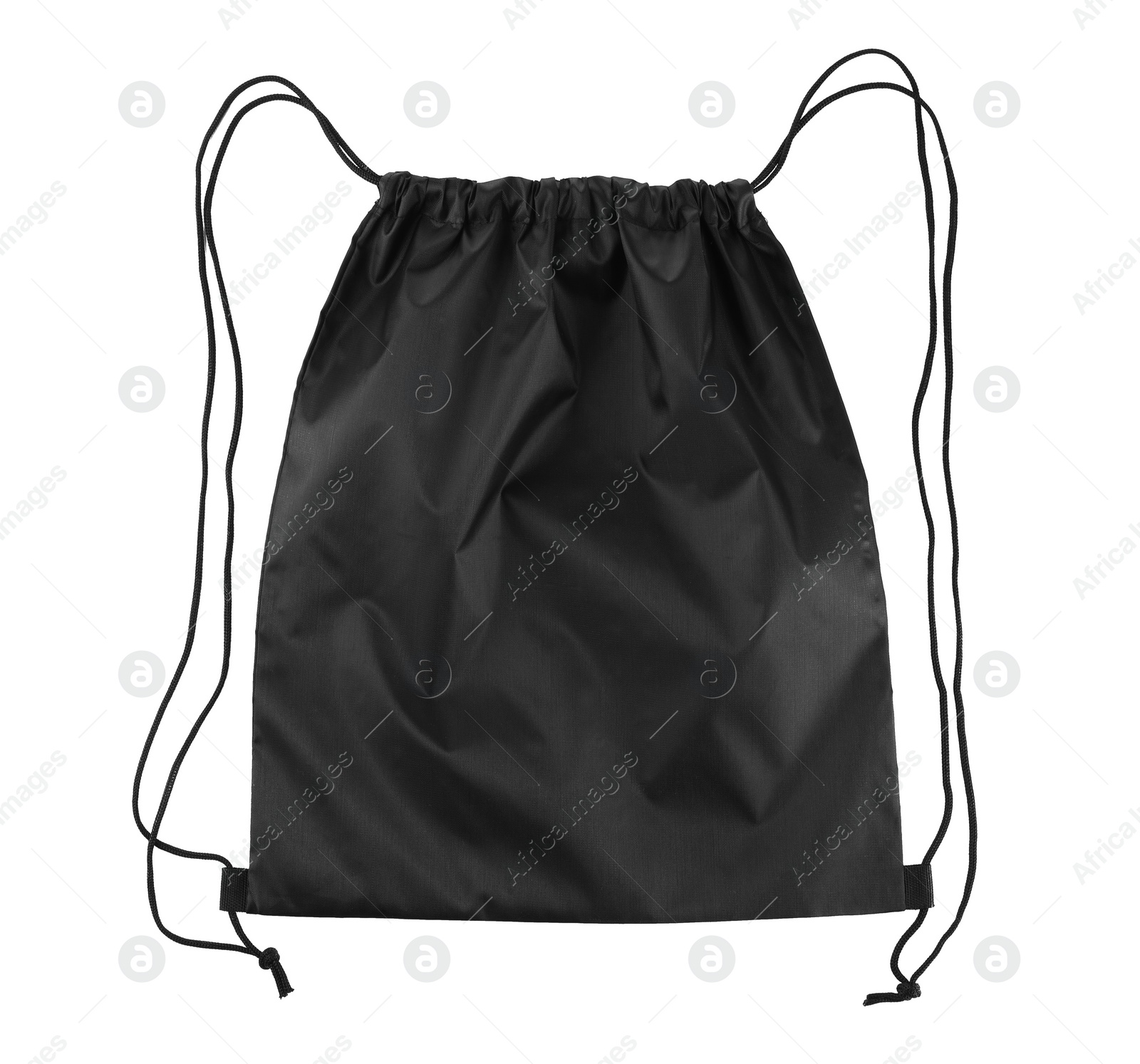 Photo of One black drawstring bag isolated on white