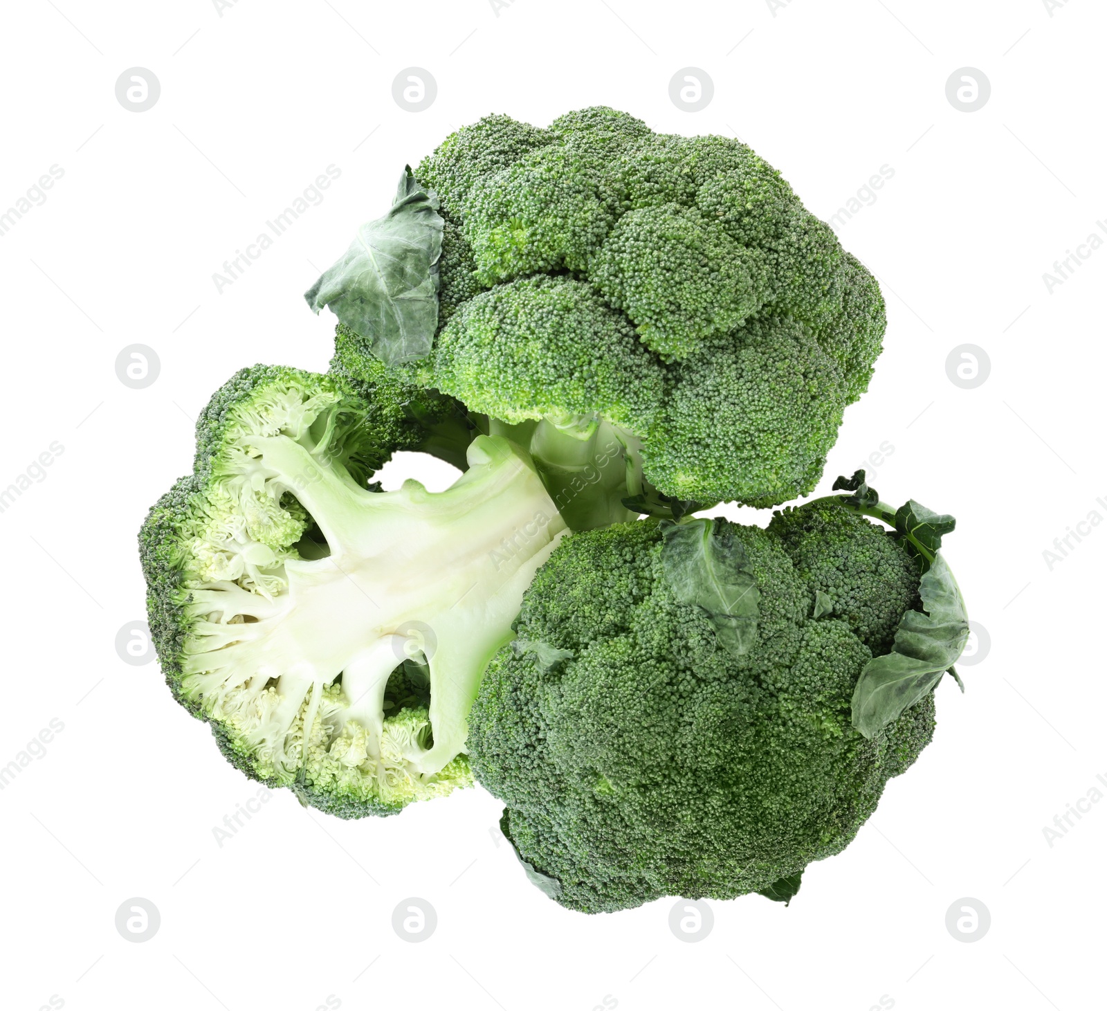 Photo of Fresh green broccoli isolated on white, top view. Organic food