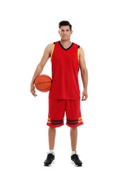 Photo of Basketball player with ball on white background