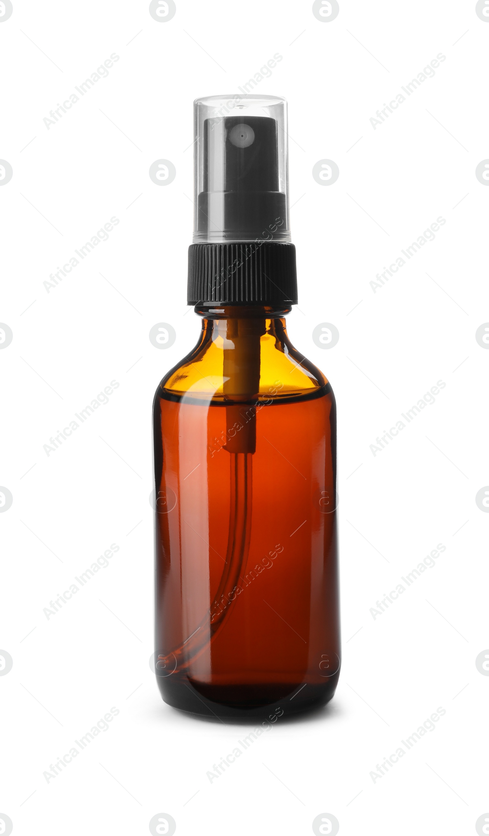 Photo of Bottle of essential oil isolated on white