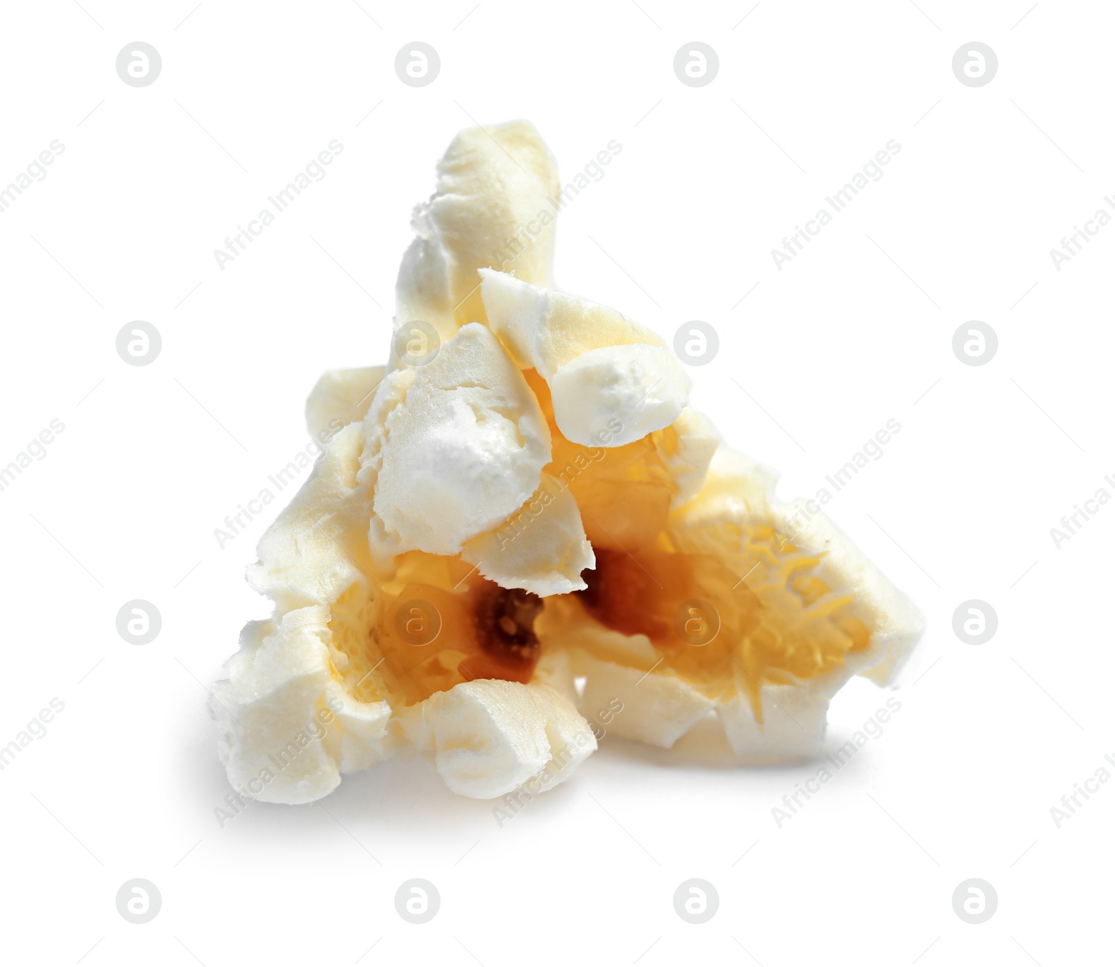 Photo of Delicious salty popcorn on white background