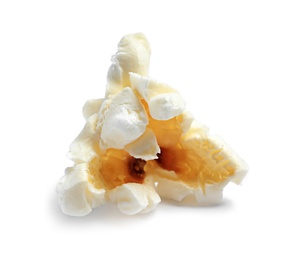 Delicious salty popcorn on white background