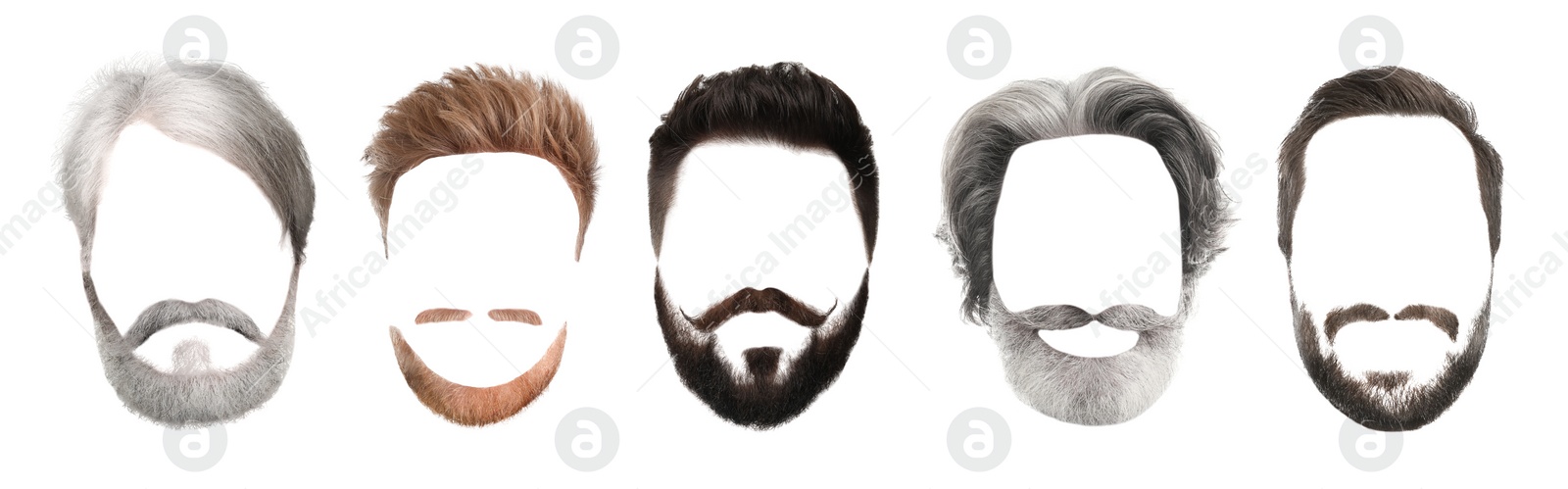 Image of Different hairstyles with beards and mustaches isolated on white, set