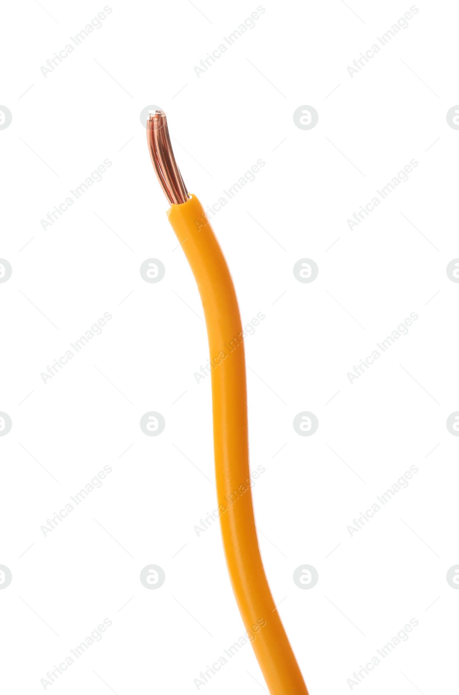 Photo of Stripped electrical wire with yellow insulation isolated on white