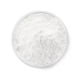 Bowl of tooth powder on white background, top view