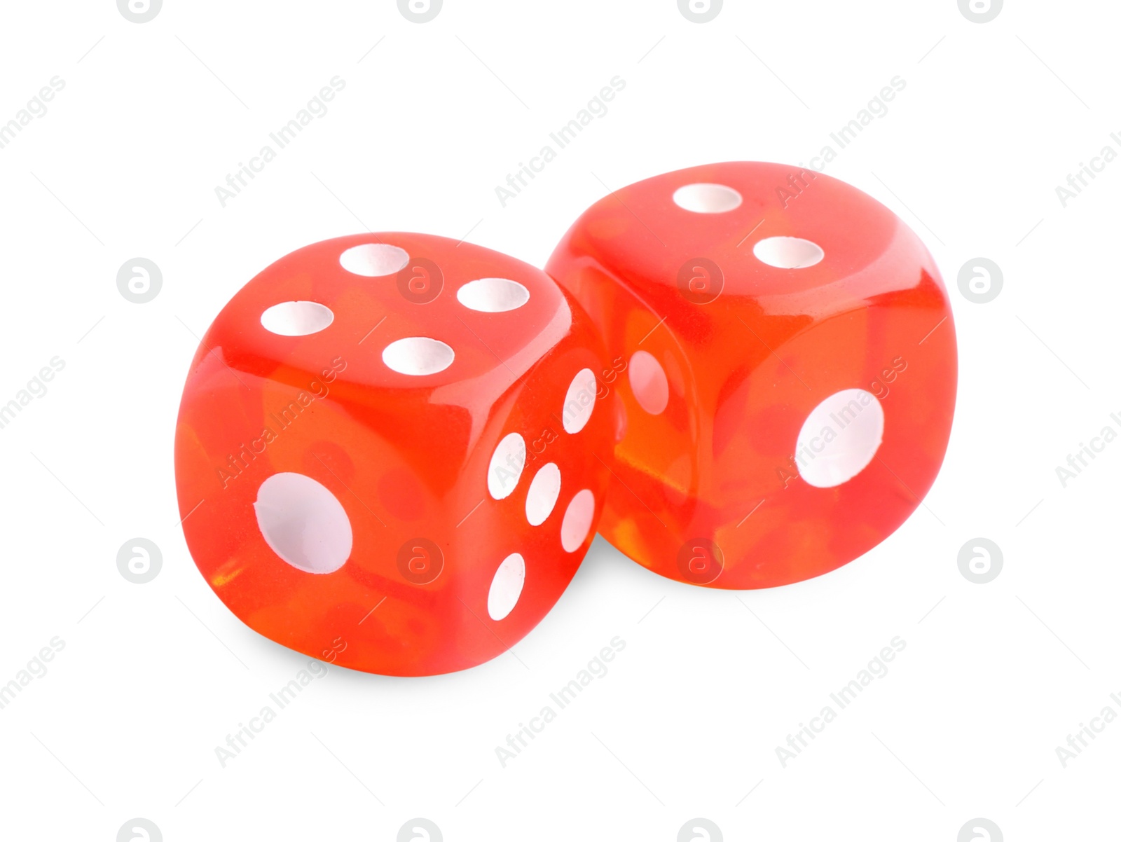 Photo of Two red game dices isolated on white