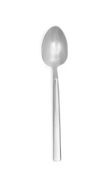 Photo of One new shiny tea spoon isolated on white, top view