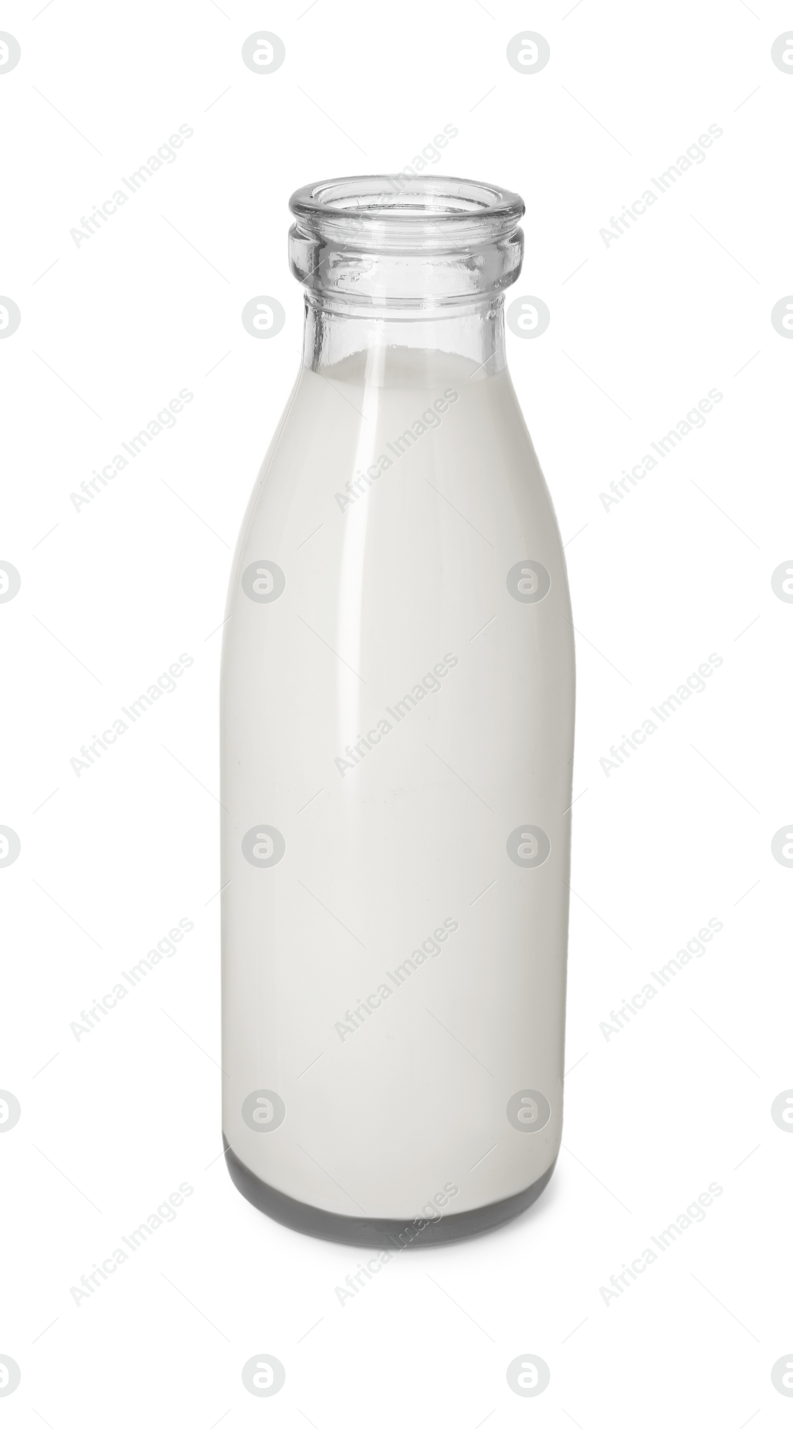 Photo of Bottle of tasty milk isolated on white