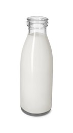 Photo of Bottle of tasty milk isolated on white