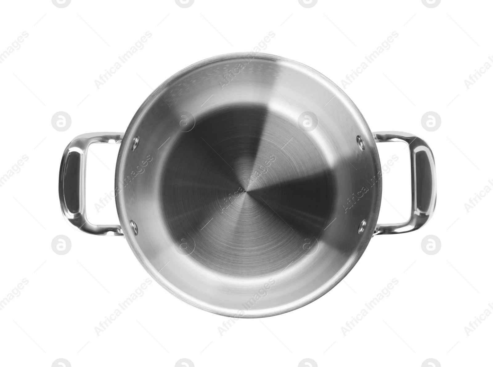 Photo of Modern clean saucepan isolated on white, top view