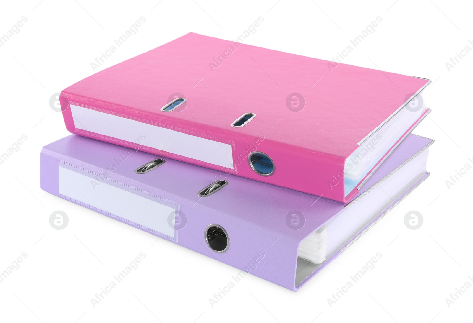 Photo of Two bright office folders isolated on white