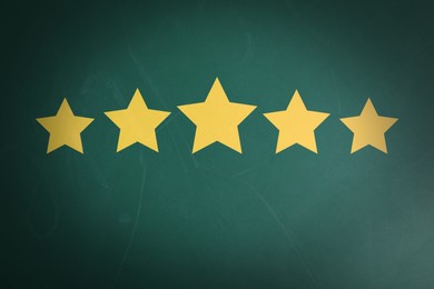 Image of Quality evaluation. Golden stars on green chalkboard