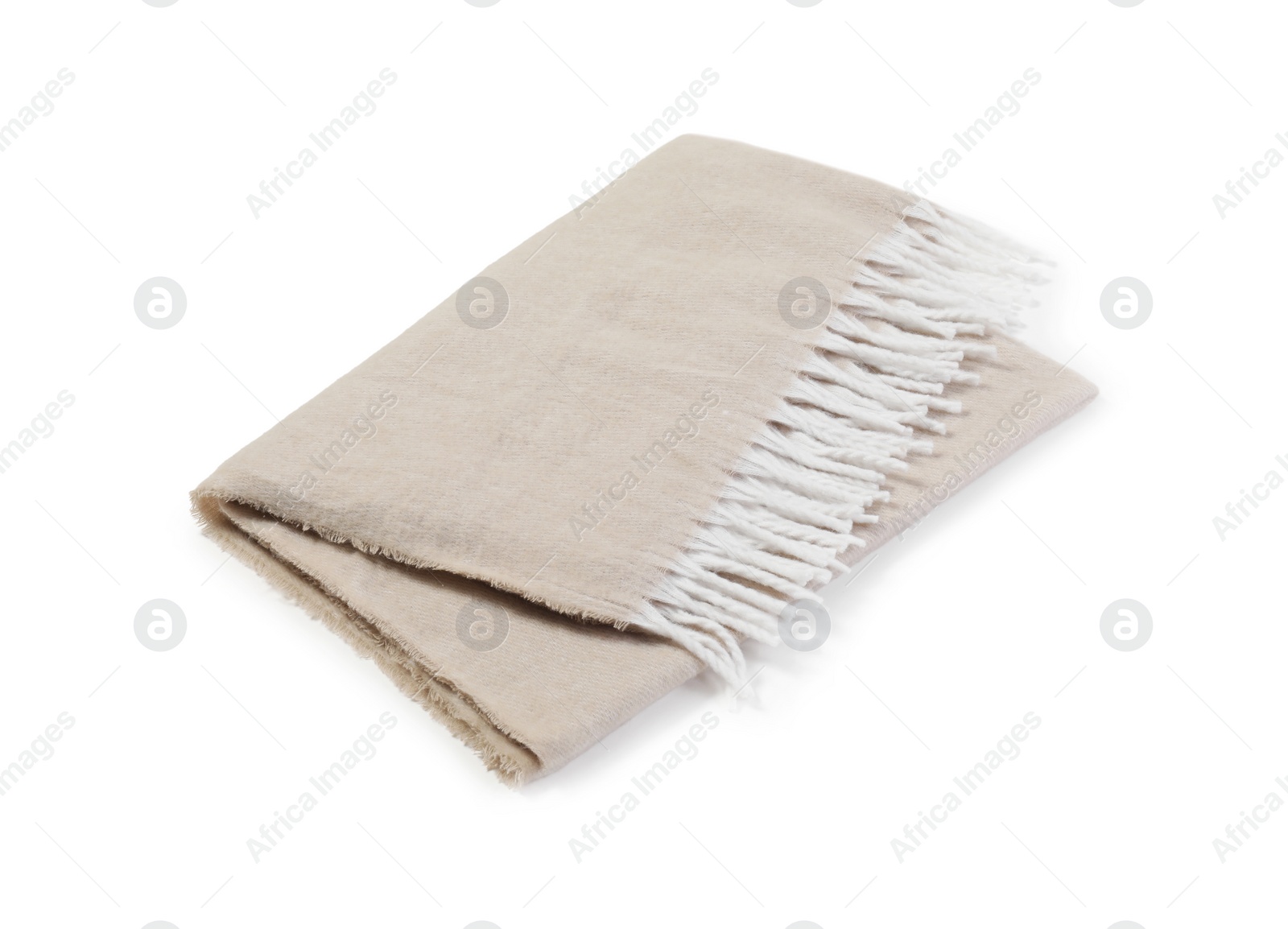 Photo of One beautiful beige blanket isolated on white