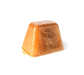 Photo of Ice cube made with coffee on white background