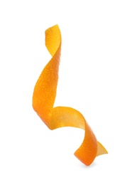 Photo of Fresh orange peel on white background. Healthy fruit