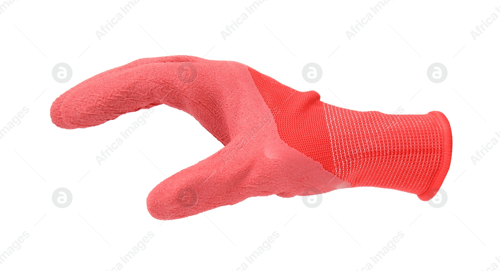 Image of One red gardening glove isolated on white