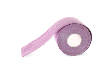 Violet kinesio tape in roll on white background