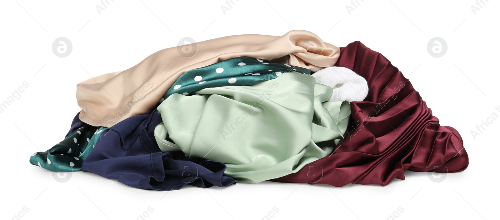 Photo of Pile of colorful clothes isolated on white