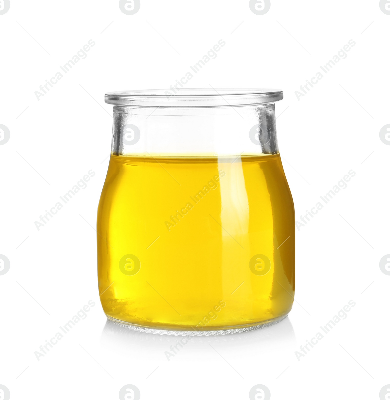 Photo of Jar with tasty jelly on white background