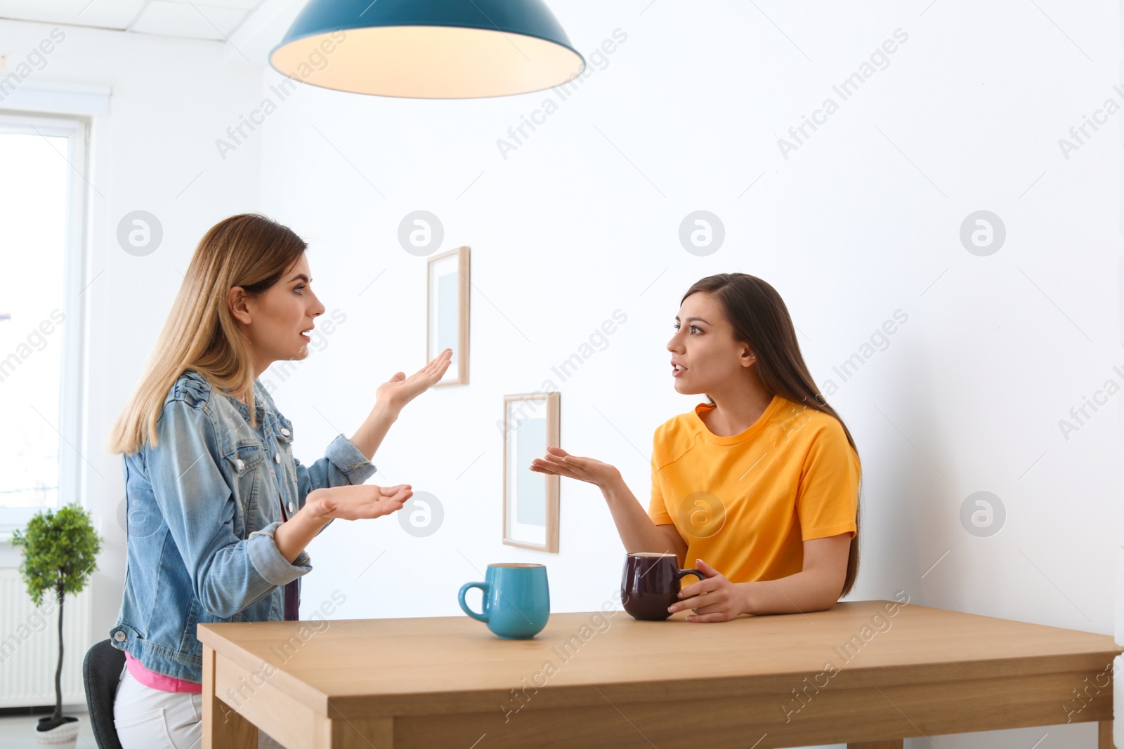 Photo of Women arguing at table in room
