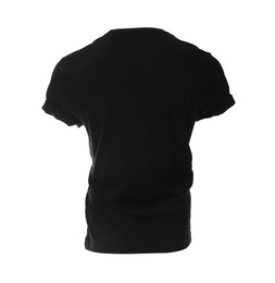 Photo of Black men's t-shirt isolated on white. Space for design