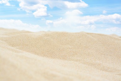 Beautiful view of sandy beach on summer day, closeup