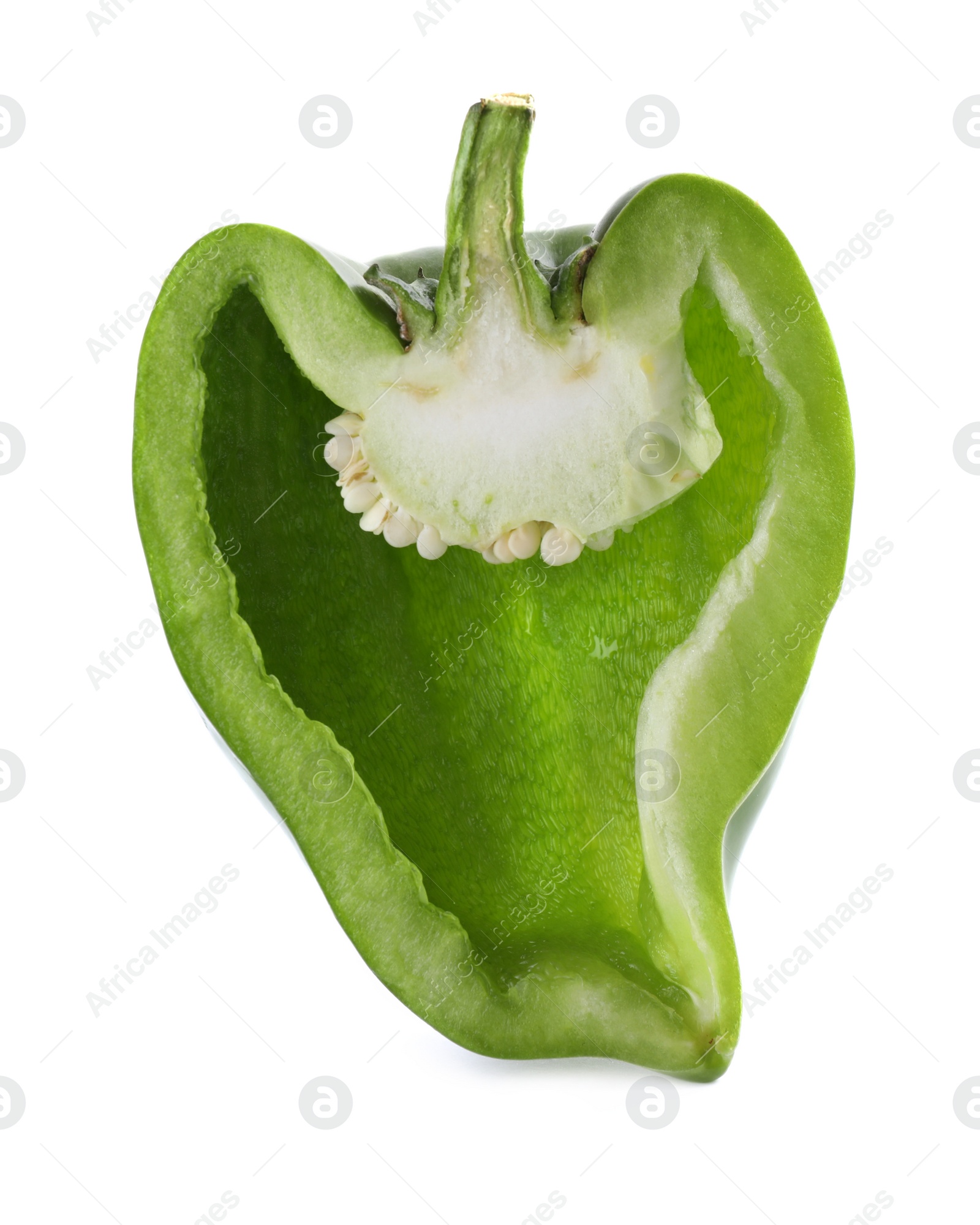 Photo of Cut green bell pepper isolated on white