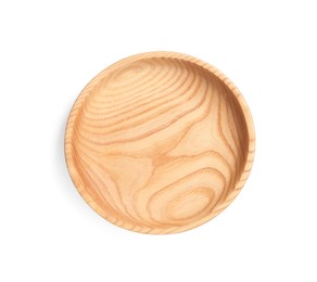 Photo of Empty clean wooden plate on white background, top view