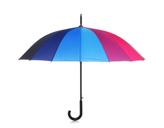 Photo of Beautiful open umbrella on white background