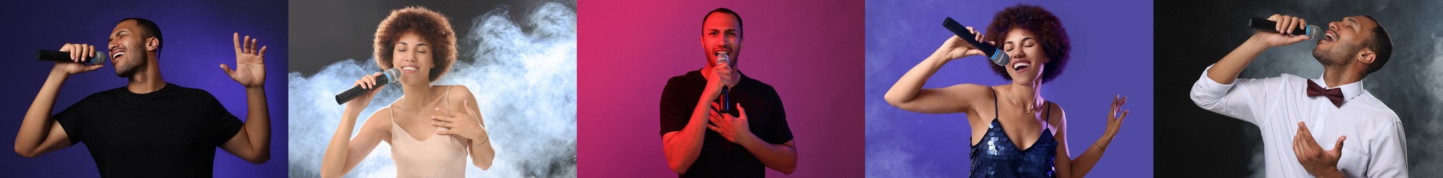 Image of Singers on different color backgrounds, collection of photos