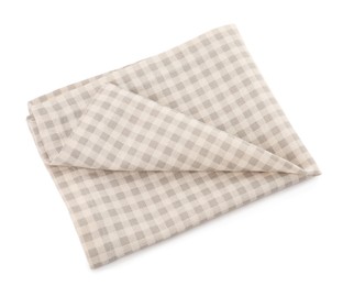 Photo of One grey plaid napkin isolated on white