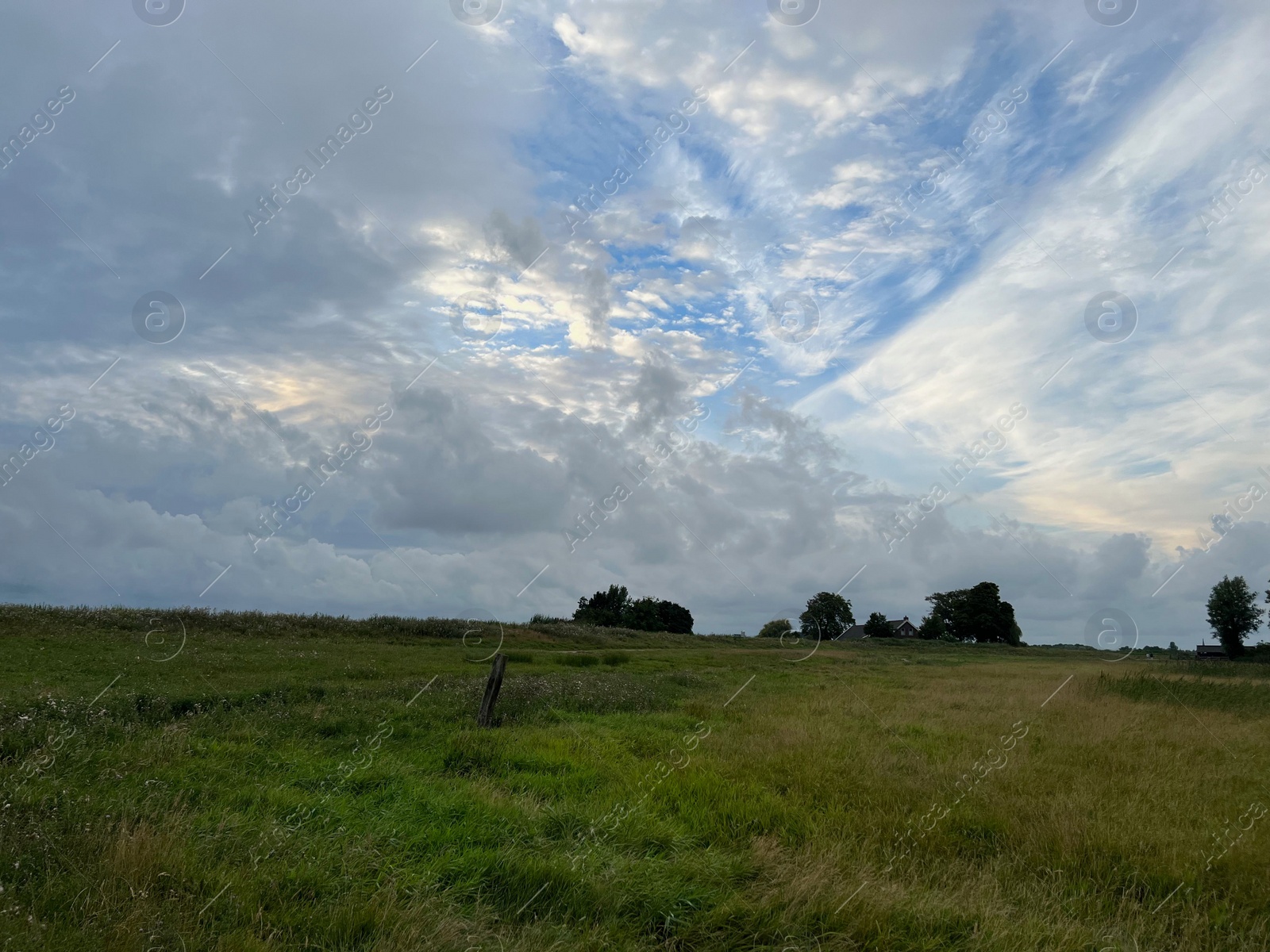 Photo of Picturesque view of green field and cloudy sky