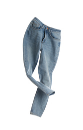 Blue jeans isolated on white. Stylish clothes