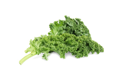 Photo of Fresh green kale leaves isolated on white