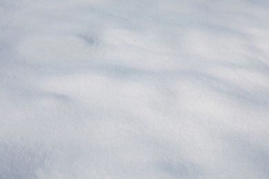 Photo of Clear white snow as background, closeup. Winter season