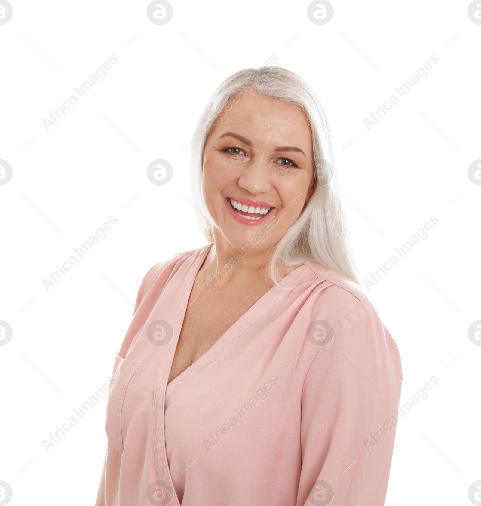 Photo of Portrait of mature woman isolated on white