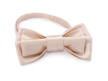 Photo of Stylish beige bow tie on white background