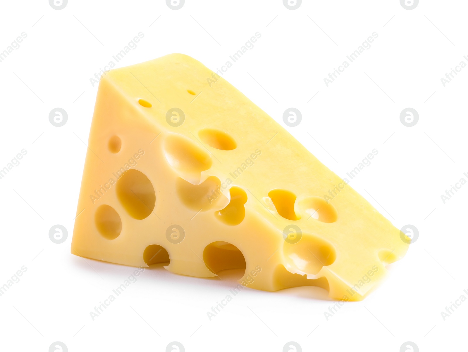 Photo of Piece of cheese with holes isolated on white