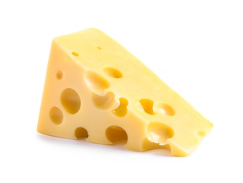 Photo of Piece of cheese with holes isolated on white